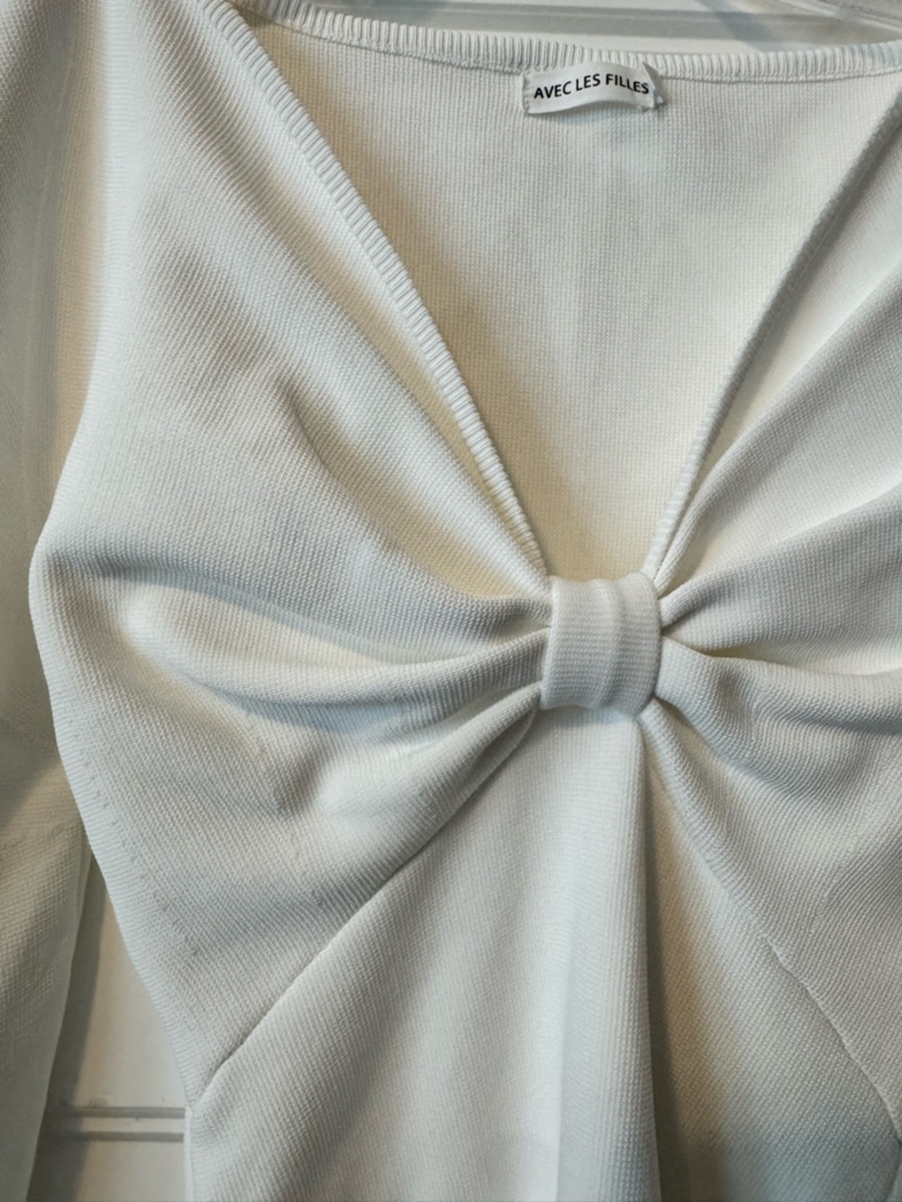Avec Les Filles White Dolman Sleeves Bow Front Knit Top Coquette Balletcore SM - Picture 4 of 8